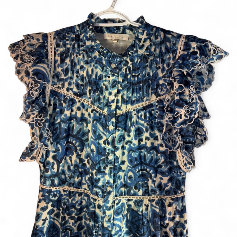 House of Harlow 1960 Blue Floral Ruffle Tiered Midi Dress - Picture 3 of 9